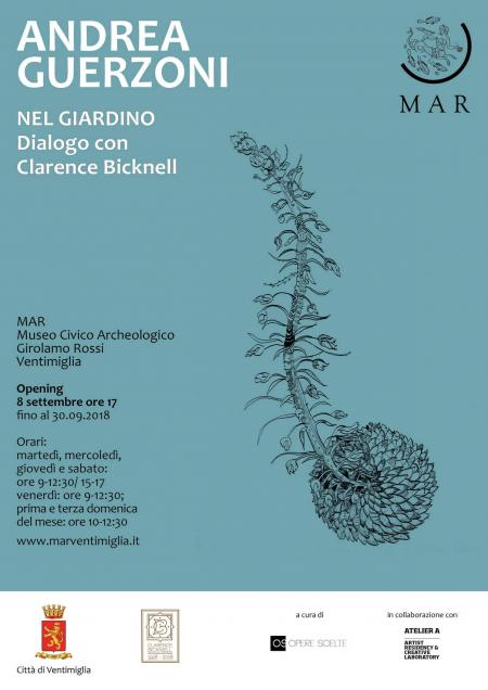 Locandina mostra Nel Giardino. Dialogo con Clarence Bicknell. Di Andrea Guerzoni